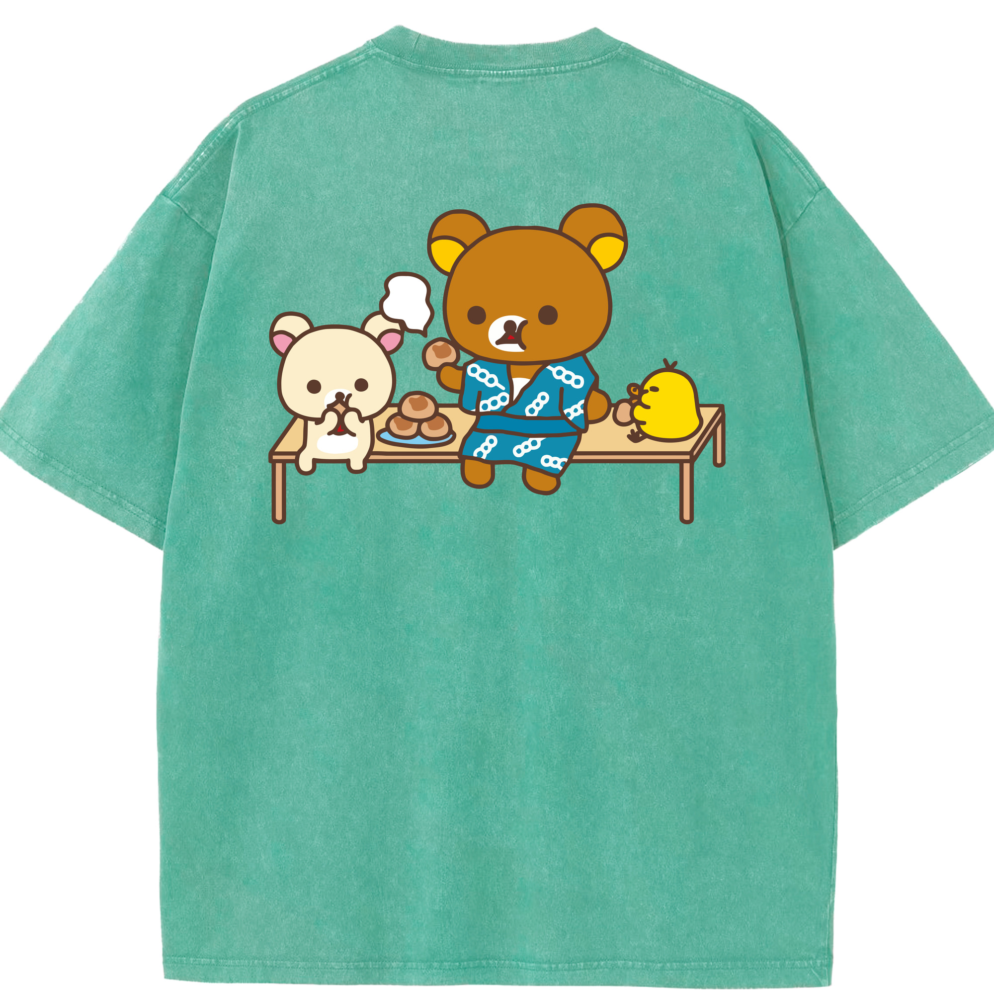 リラックマ リラックマ キイロイトリ Rilakkuma Korilakkuma Kiiroitori 綿100% ヴィンテージ風 半袖Tシャツ（背面プリント）